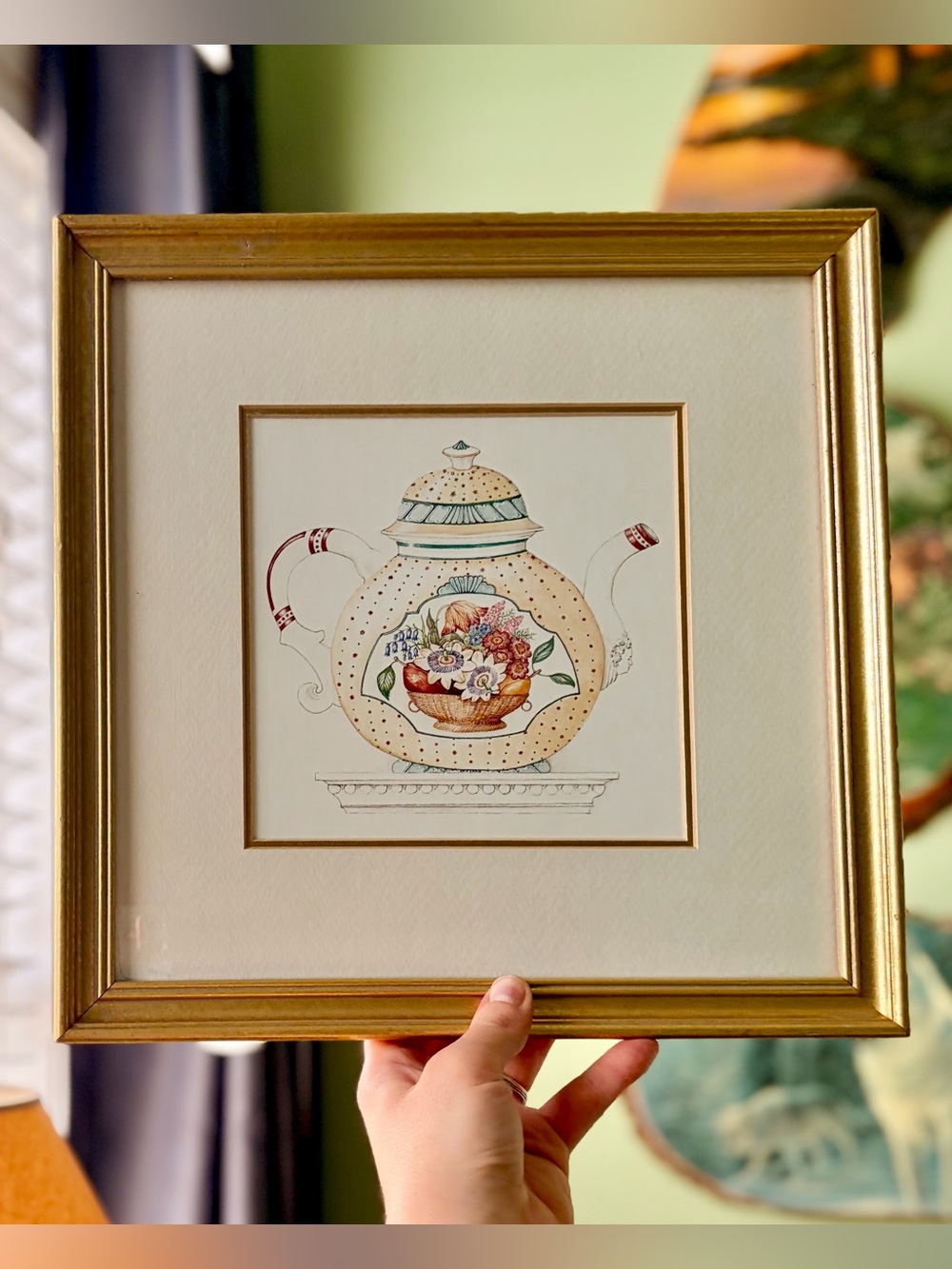 Framed Dainty + Elegant Floral Teapot Art Print in Gold Frame Wall Decor